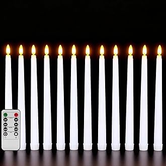 White Flameless Taper Candles with Remote, Flickering Battery LED Candlesticks Spring Home Candle Decor Set of 12