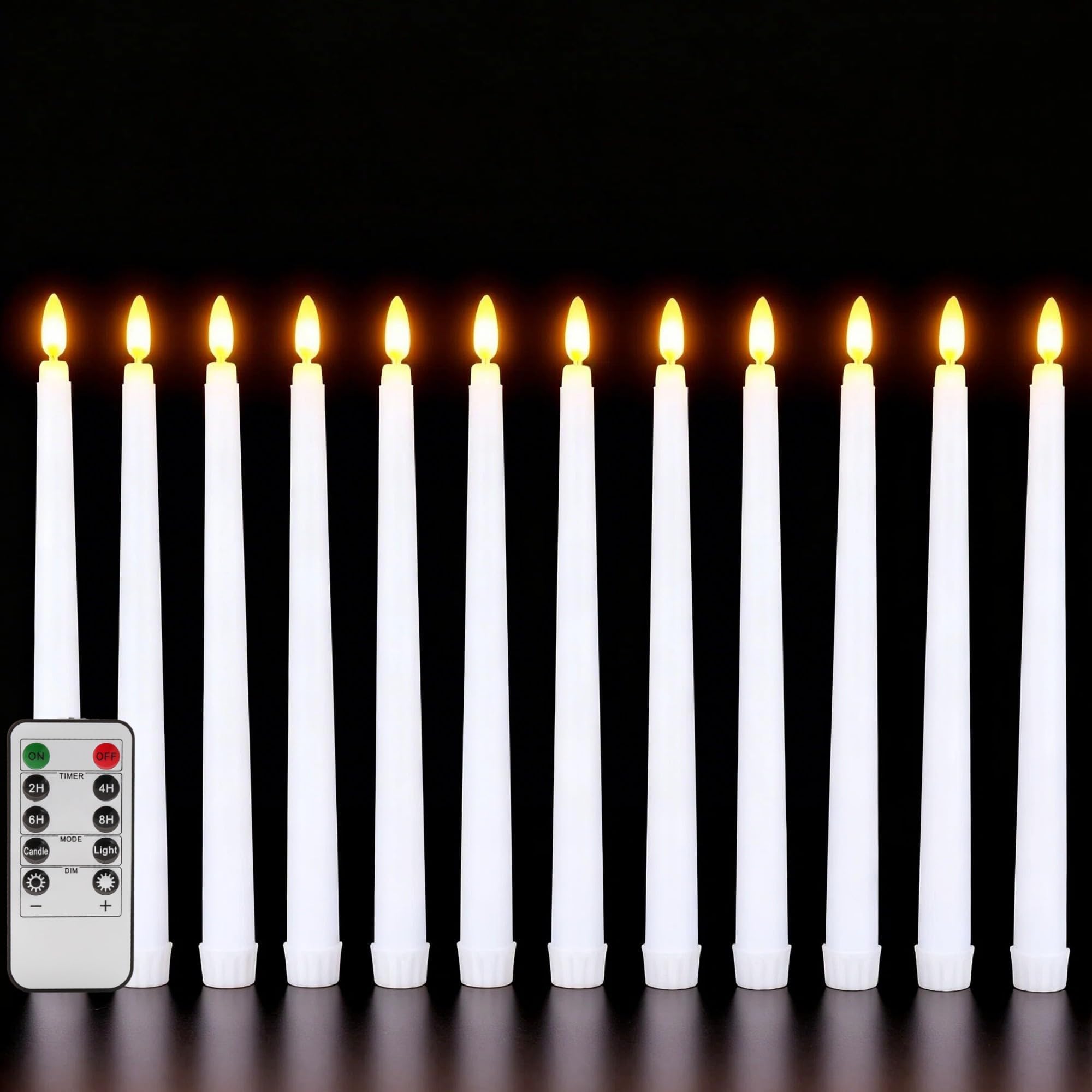 White Flameless Taper Candles with Remote, Flickering Battery LED Candlesticks Spring Home Candle Decor Set of 12
