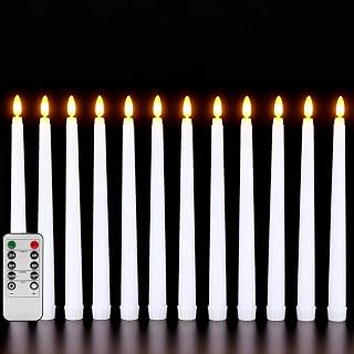 White Flameless Taper Candles with Remote Timer Set of 12