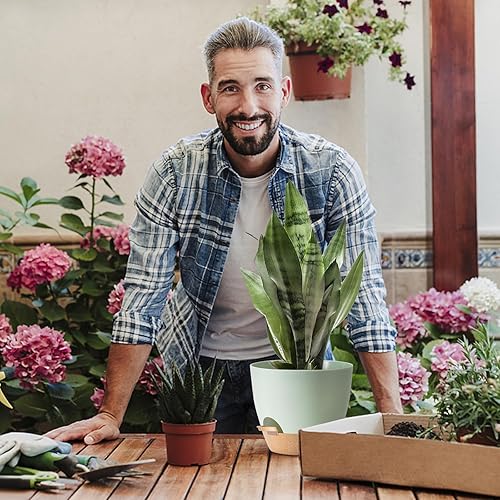 Miniatura 8 de Maceta de riego automático con orificio de drenaje, macetas para plantas de interior para exteriores, macetas modernas de plástico verde con riego