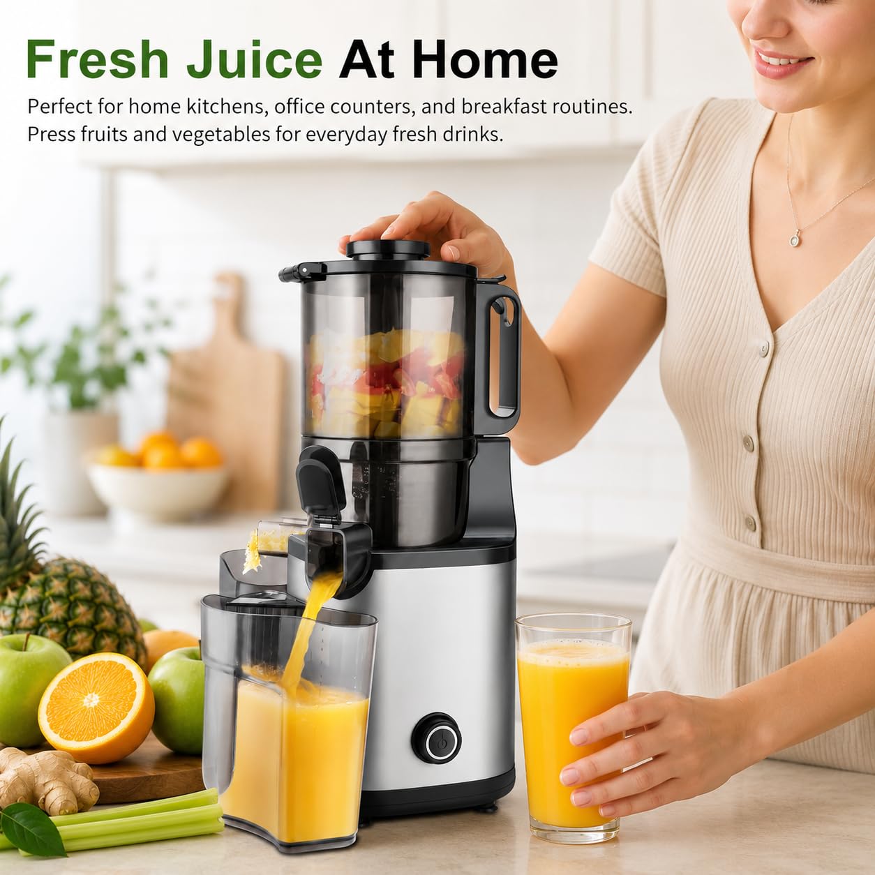 Extracteur de jus à froid, goulotte de 5,5 pouces, 300 W, 60 tr/min