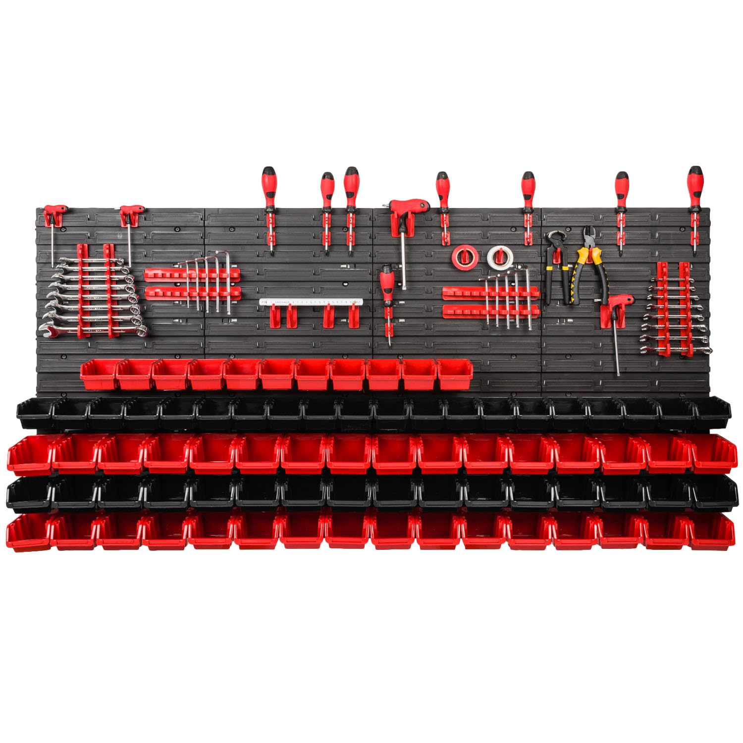 B2c Red Wall Mounted Tool Peg Board Set Garage Storage Bins Workshop Rack Shed Organiser 50 Models Various Shapes And Layouts Small Medium Large (Model 42)