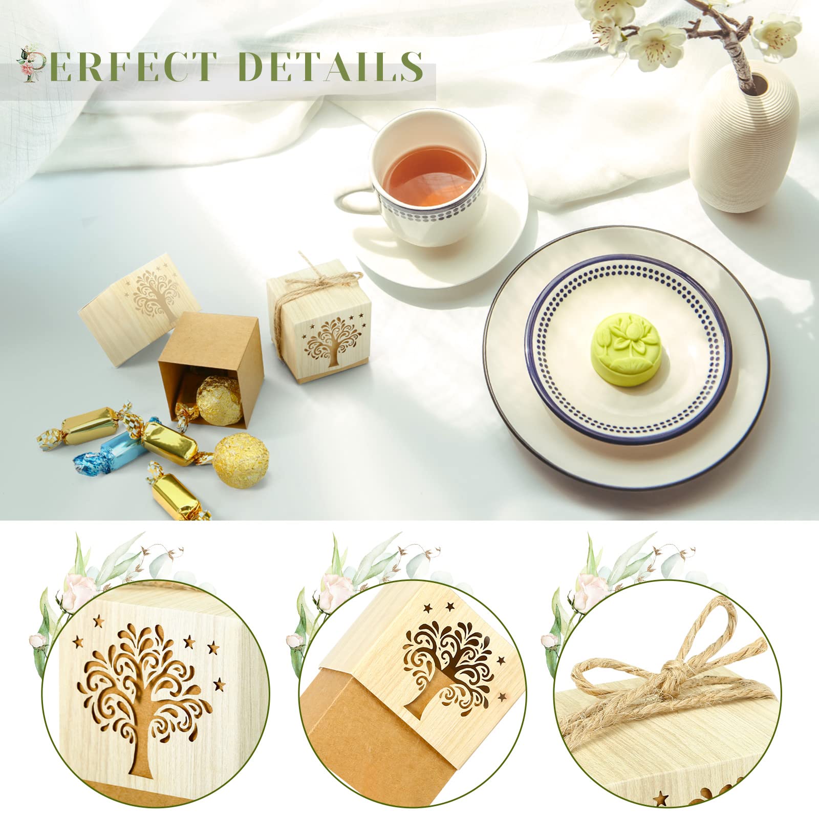 LEMESO Scatoline Portaconfetti Bomboniere Comunione Albero della Vita 25 pz Bomboniere Cresima Matrimonio Scatoline Kraft Carta per Confetti Caramelle Prima Comunione Battesimo Sposi Nascita