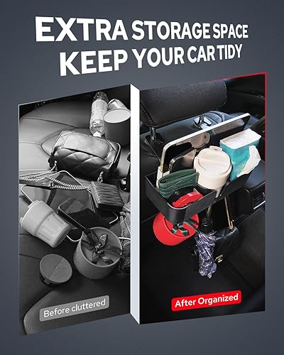Miniatura 4 de Benlari Organizador de asiento trasero para reposacabezas de automóvil con portavasos de 3.7 pulgadas, organizador de respaldo de asiento 3 en 1,