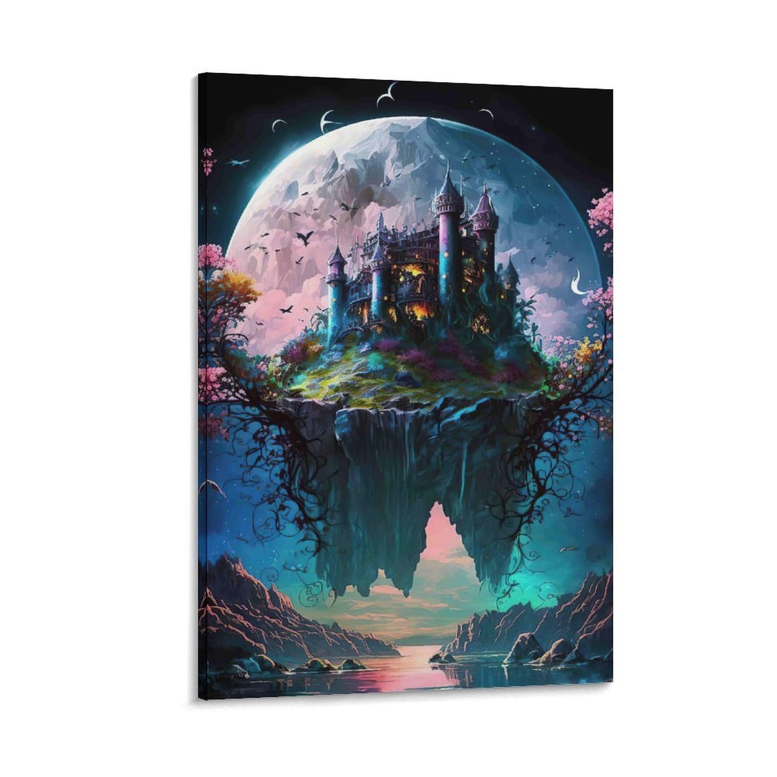 DHBANEIOK Fantasy Castle Island Poster Artwork Giclee Canvas Prints Modern Canvas Wall Art Picture Wall Hanging for Living Room Bedroom Home Decorations 16x24inch(40x60cm)
