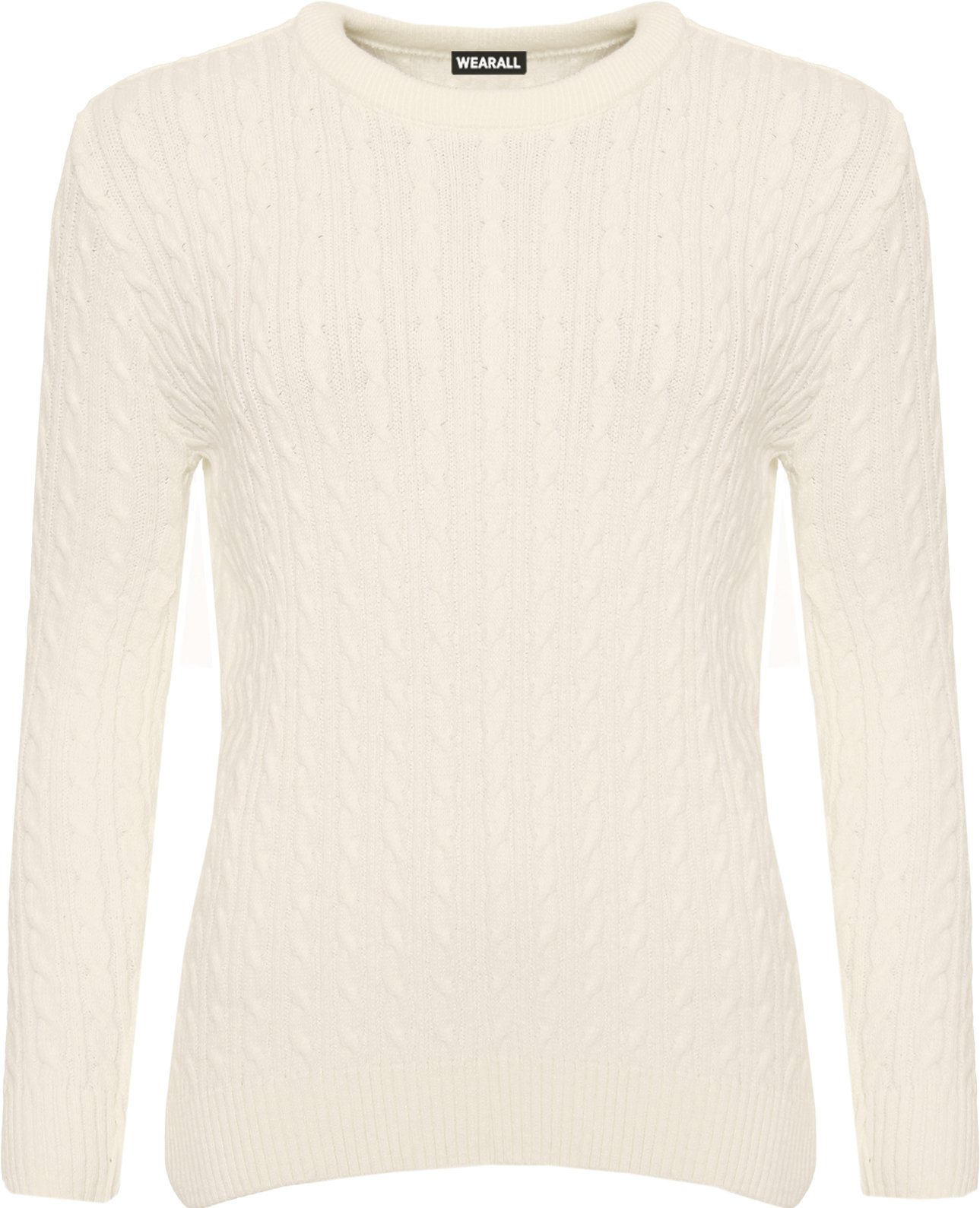 WearAll Women's Cable Knit Long Sleeve Top Ladies Jumper Sweater - Cream - 20-22