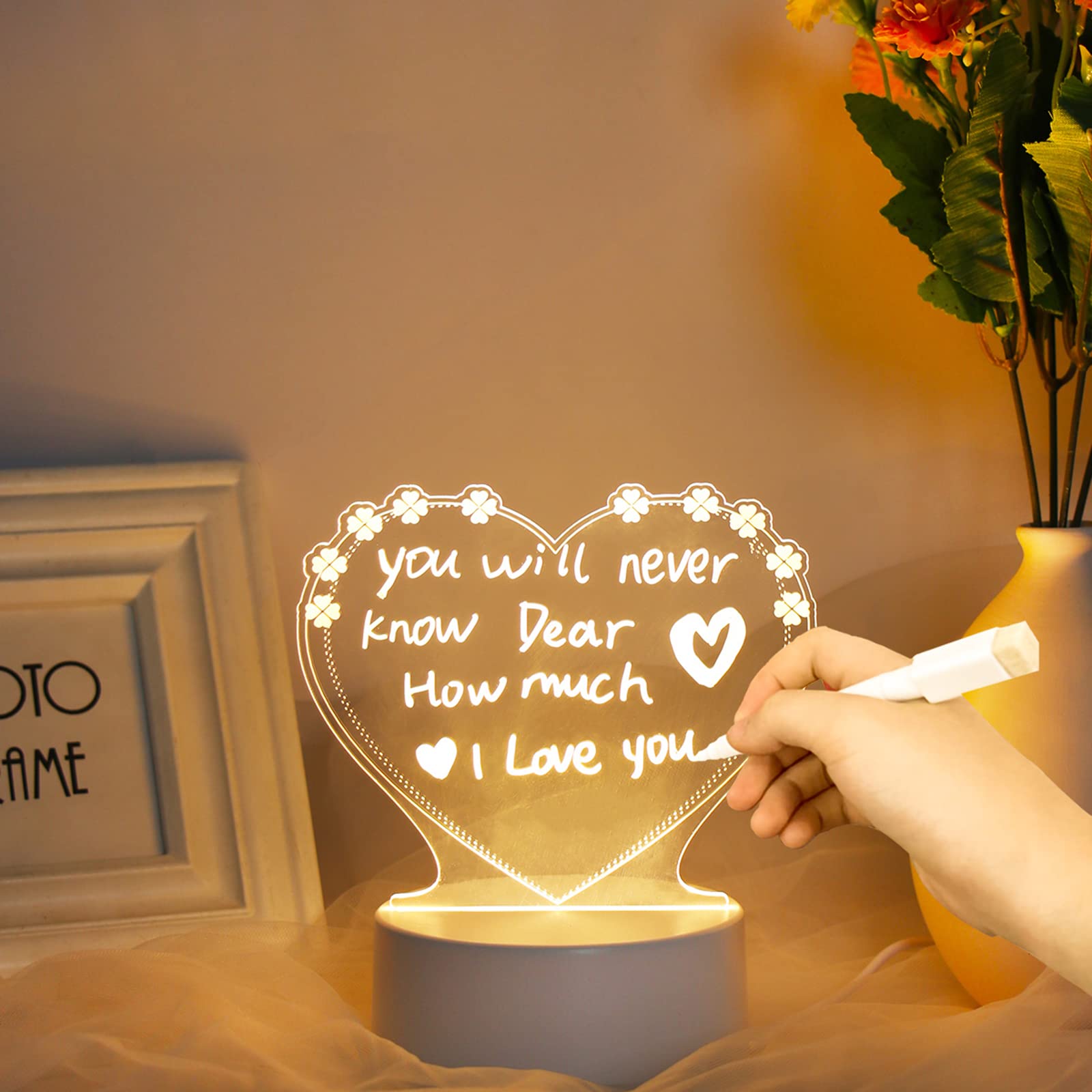 gors Creative Note Board Led Night Light Rewritable Message Board with Pen Warm Soft Light USB Night Lamp Decoration Christmas Valentine's Day Gifts (