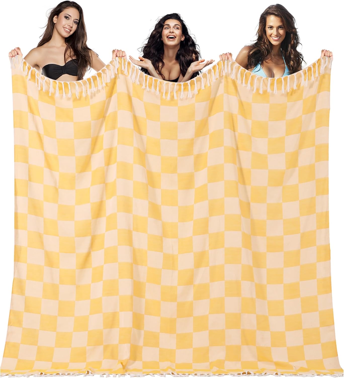 Extra Throw Blanket Queen Full Size Quilt Blanket Thin Lightweight Cooling Large Yellow Blanket for Summer Ice Cold Bedspread Linen Bed Sheet Hot Sleeper Items Breathable Comforter Xxl Checkered Yellow XXL（82"x88"） image 7 of 7 B0DCS67FTY