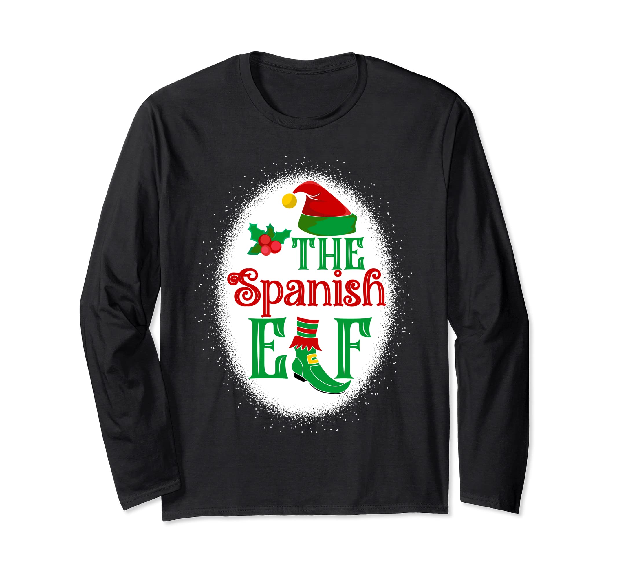 The Spanish Elf Matching Family Christmas Elf Bleached Long Sleeve T-Shirt