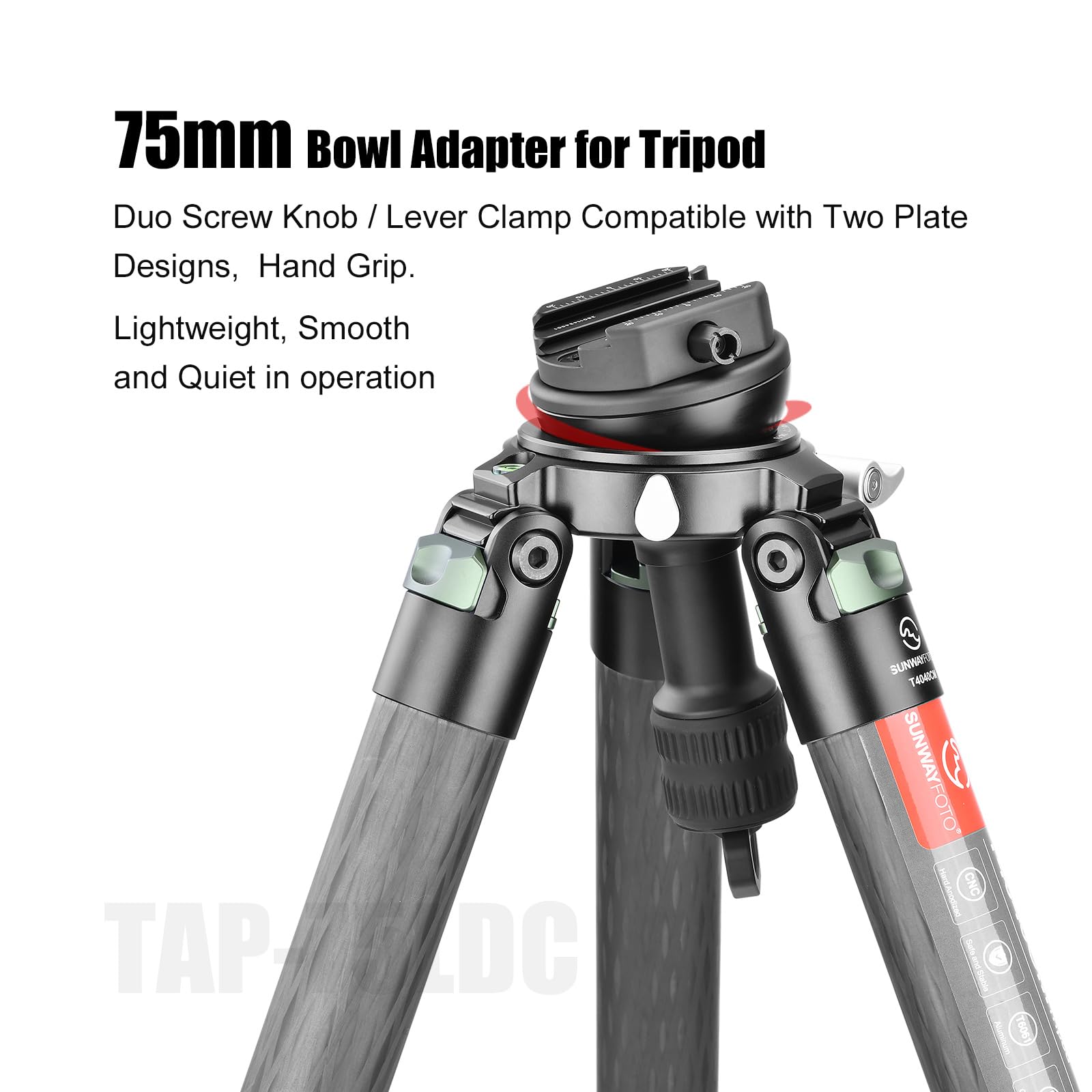 SUNWAYFOTO TAP-75LDC 75-mm-Halbkugeladapter mit Arca Swiss/Picatinny-Hebelklemme für Hochleistungsstative