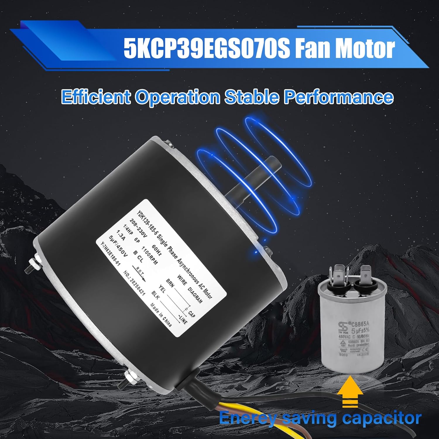 5KCP39EGS070S Fan Motor Compatible with Genteq GE3905/Dayton 6DLL0/Bryant Payne HC39GE234A,5KCP39EGY823S Condenser Motor,1/4HP 1100RPM 208-230V