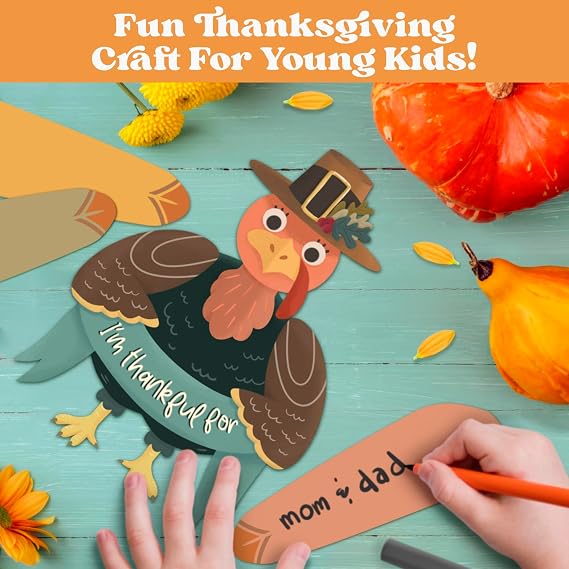 Honeyplum Thankful Turkey Thanksgiving Craft for Kids, 1 Pack