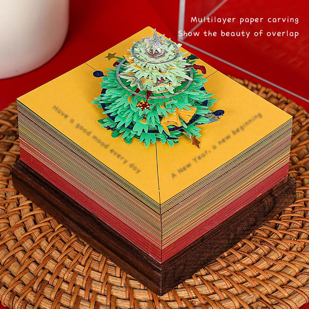 Abreißbarer 3D-Papierkunst-Notizblock-Tischkalende Papierskulptur Weihnachtsbaum 3D-Kalender, Silhouettenkalender, Papierskulptur Schreibtischdekoration, Büro-Schreibtisch-Notizblock(Green)