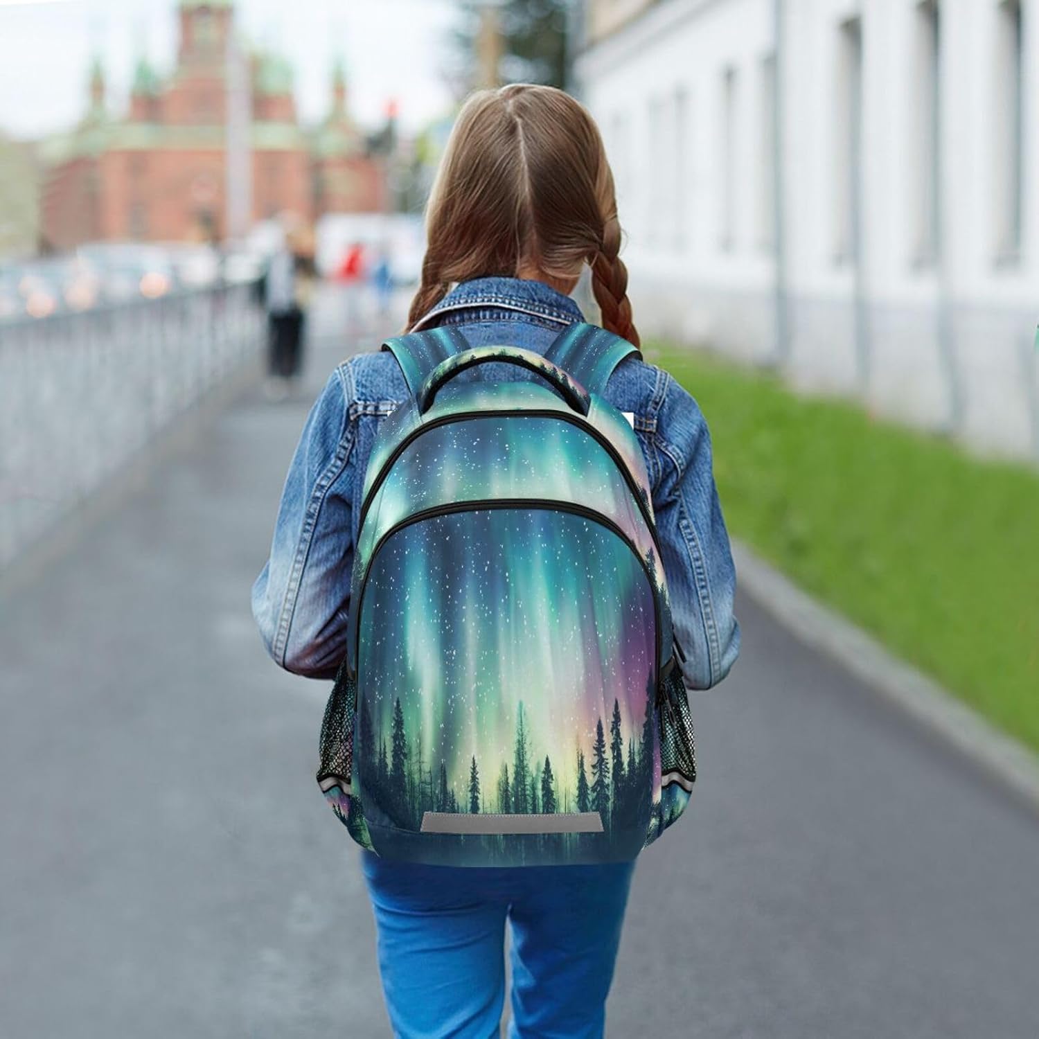 ALAZA Aurora Borealis Forest Landscape Backpack for Boys Girls Students Elementary School Bag Kids Bookbag Travel Daypack