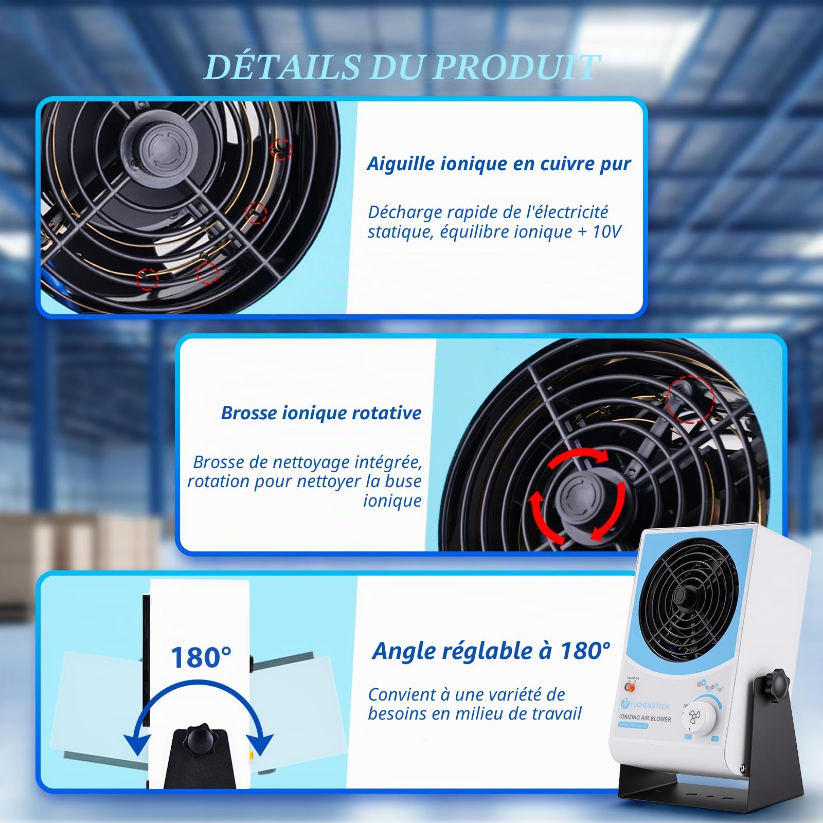 YUCHENGTECH Souffleur d'air Antistatique Volume d'air 45-110CFM Réglable