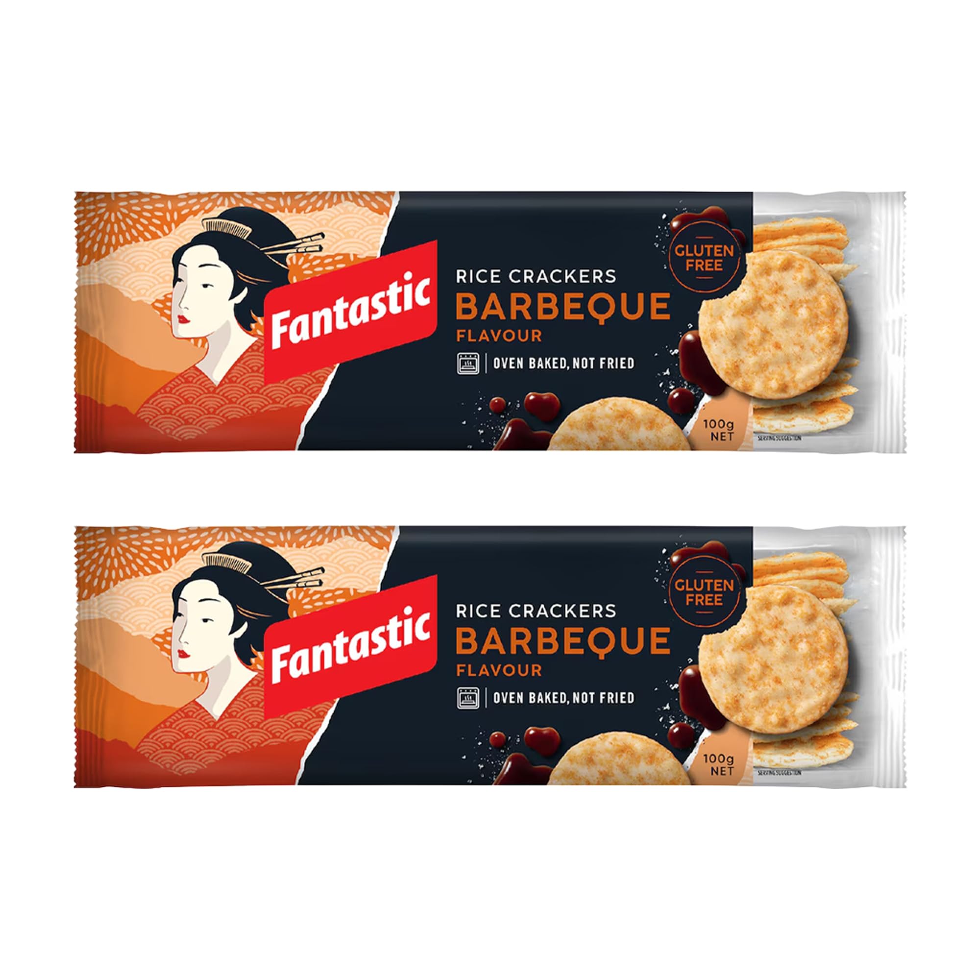 Barbeque Rice Crackers 100g | Oven-Baked, Vegan & Gluten-Free | Healthy Low-Calorie Snack | Made in Thailand