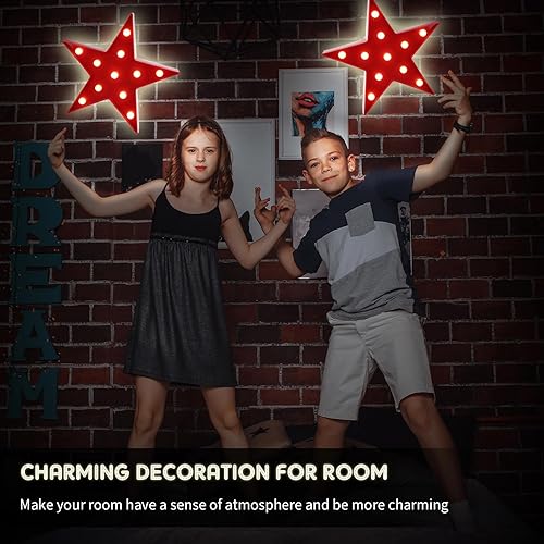 Vista 4 de Tarpop 2 luces nocturnas de plástico con forma de estrella, funciona con pilas, luz LED de marquesina, lámpara de pared para sala de cine