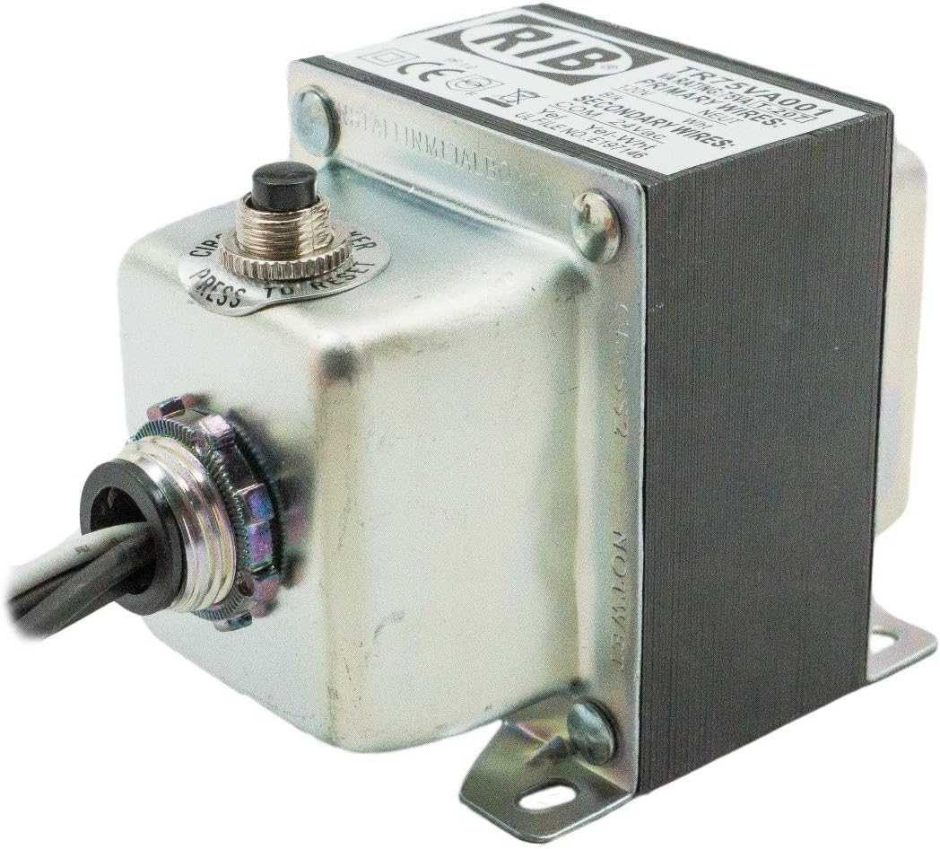 FUNCTIONAL DEVICES RIB TR75VA001 120 to 24 VAC, -30 to 140 F Operating Temperature, 50/60 HZ, 75 VA, Circuit Breaker, Foot and Single Threaded HUB Mount, Transformer