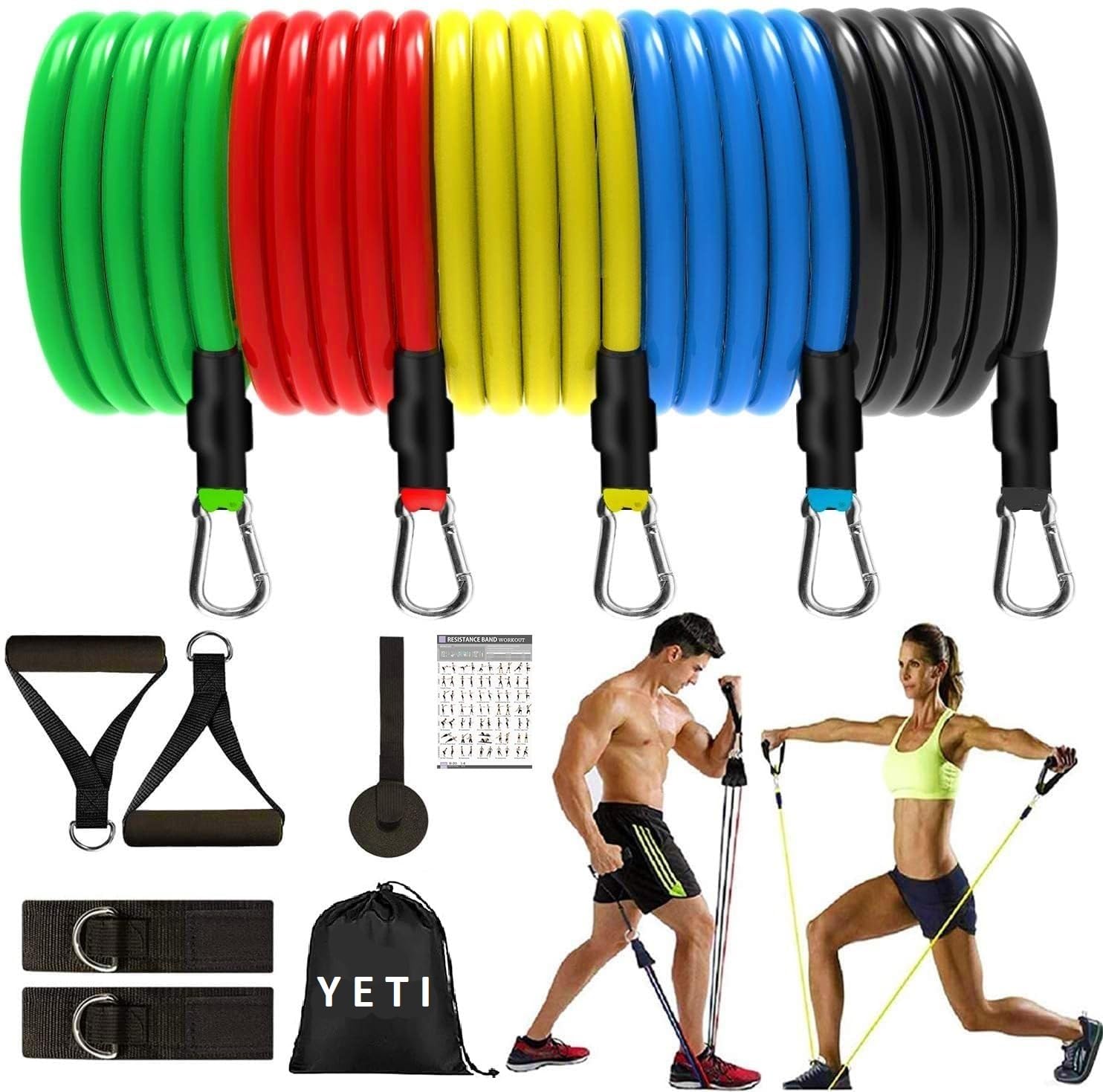 YETI Resistance Exercise Bands with Door Anchor, Handles, Waterproof Carry Bag, Legs Ankle Straps for Resistance Training, Physical Therapy, Home Workouts, Resistance Band Rambler 20 (Multi-Color) - Amazon product rated Grade A