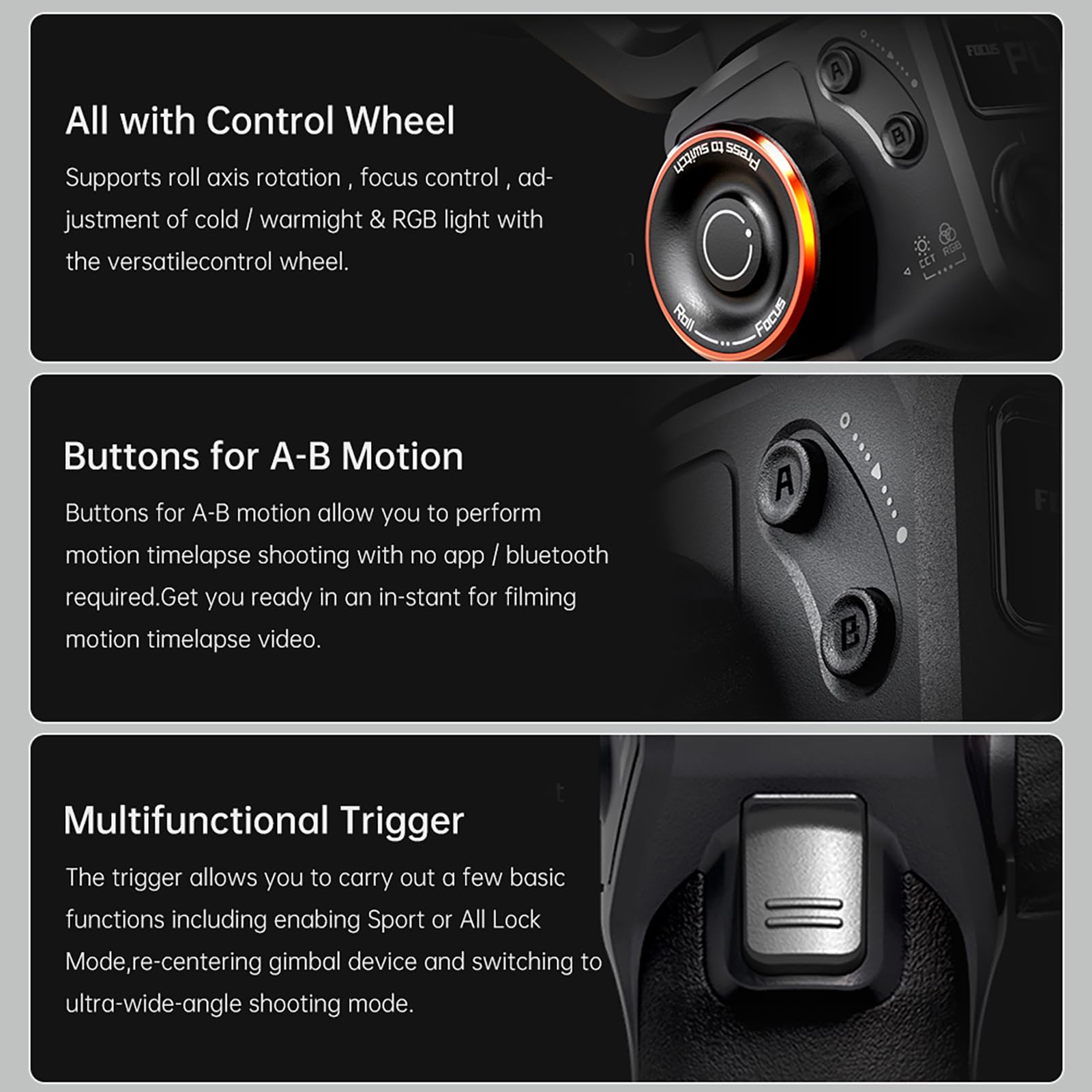 Stabilizzatore Gimbal con migliorata stabilizzazione dell'immagine a 3 assi, sensore di visione AI, rotazione di 360°, carico di 400 g e funzione di ricarica integrata per il tuo smartphone