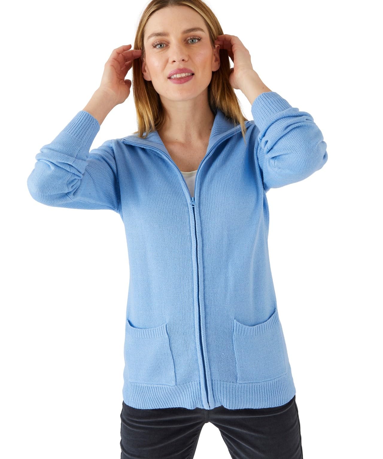 Damart Women's Cornflower Blue Zipped Cardigan