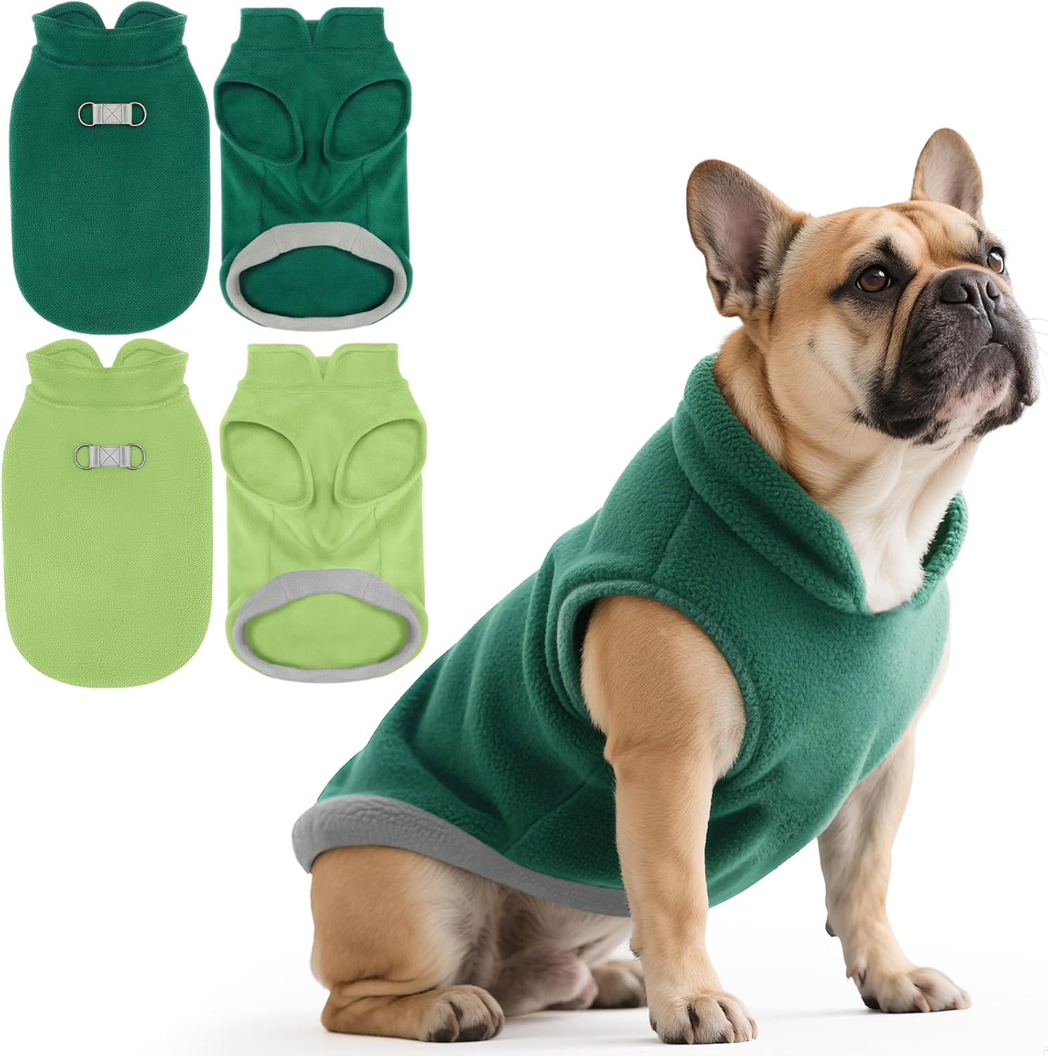 Idepet 2 Pack Dog Fleece Vest Sweater Warm Pullover Jacket with D-Ring Leash Reflective Winter Coat Hoodie for Puppy Cat French Bulldog Pug Chihuahuas Yorkies Dachshunds(Black&Blue,Medium)