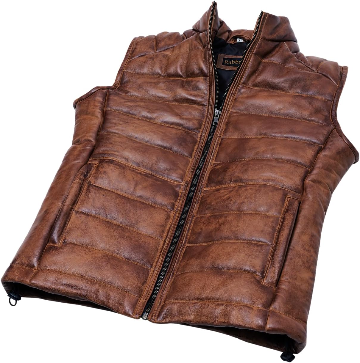 Distressed Quilted Puffer Down Leather Vest Men | Lightweight Distressed Brown vest | Leather Down Puffer Vest - Image 3