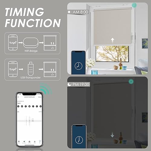 Miniatura 4 de Allesin Persianas enrollables motorizadas funcionan con Alexa para ventana, persianas inteligentes opacas inalámbricas con control remoto, persianas
