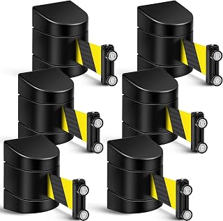 Landical 6-Pack 16.4ft Magnetic Retractable Wall Barriers - Easy Crowd Control Safety Belts for Retail, Events, Stores (Yellow/Black Rope)