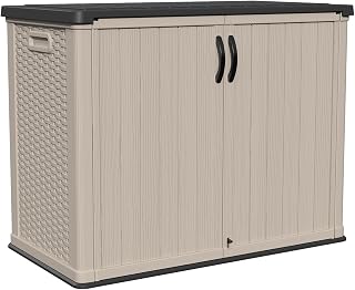 26 cu.ft Plastic Outdoor Storage Shed, Lockable Waterproof Resin Outdoor Storage Cabinet Tool Shed for Garden Tools, Garbage Cans, Pool Supplies, Beige(Not Include Shelves)