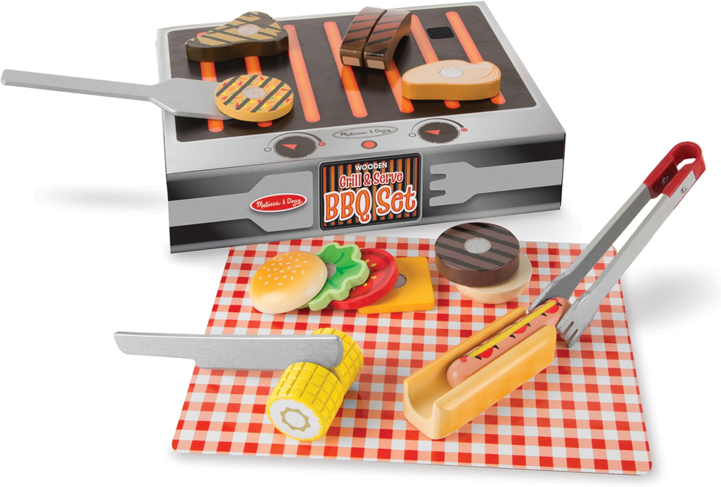 Melissa & Doug Grill and Serve BBQ Set with Pretend Play Toy Food & Kids Play Kitchen Accessories, Preschool Learning Toys for Girls & Boys 3+