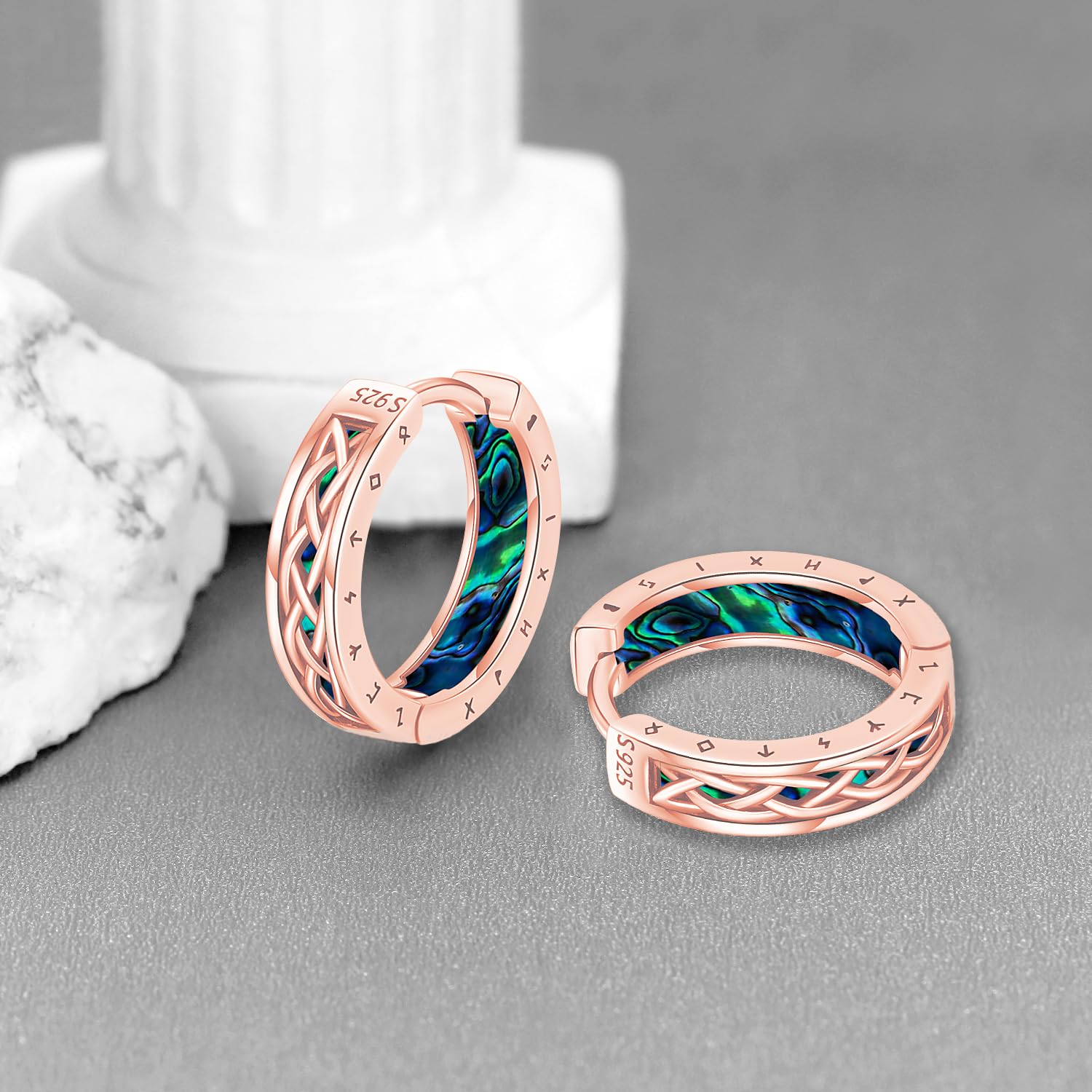 Orecchini vichinghi Orecchinis Nodo celtico in Argento sterling 925 e Orecchini oro rosa runa nordica, Cerchio Ipoallergenici Gioielli Regalo per Uomo e Donna