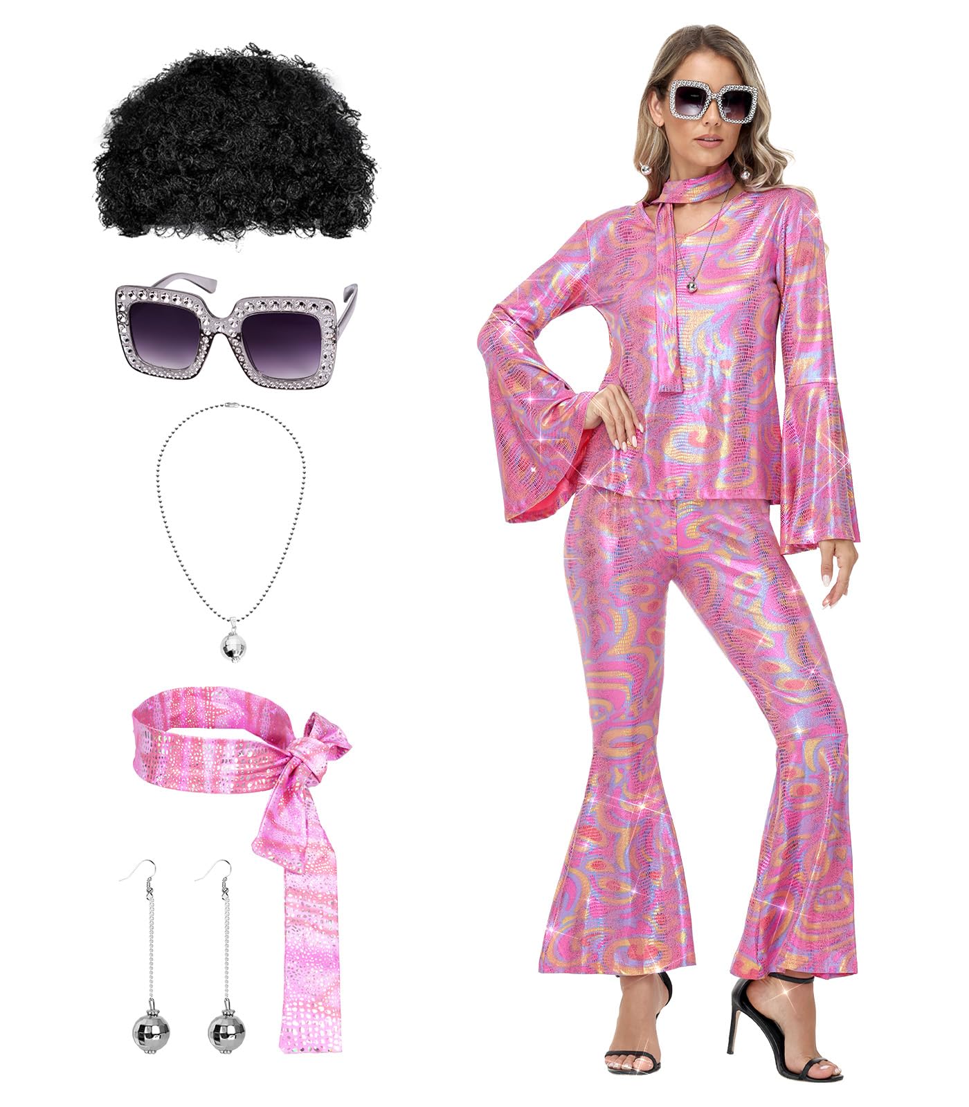 70s Disco Costume for Women - 1970s Disco Outfit with Wig