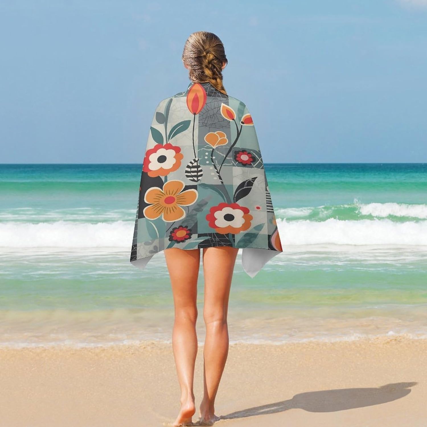 Swimming Towel, Checkered Bright Flowers Printed Fashion Towel,Portable Towel,Durable Towel
