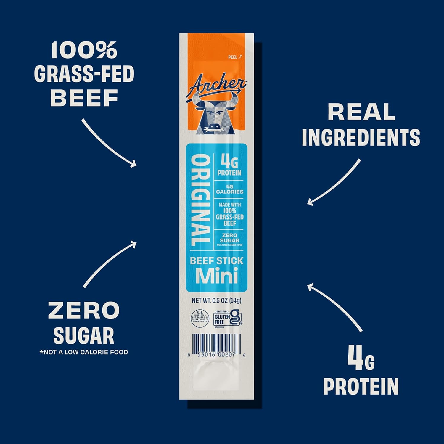 Country Archer Original Flavor Mini Beef Sticks 56 Count Gluten Free 100% Grass Fed Certified Paleo