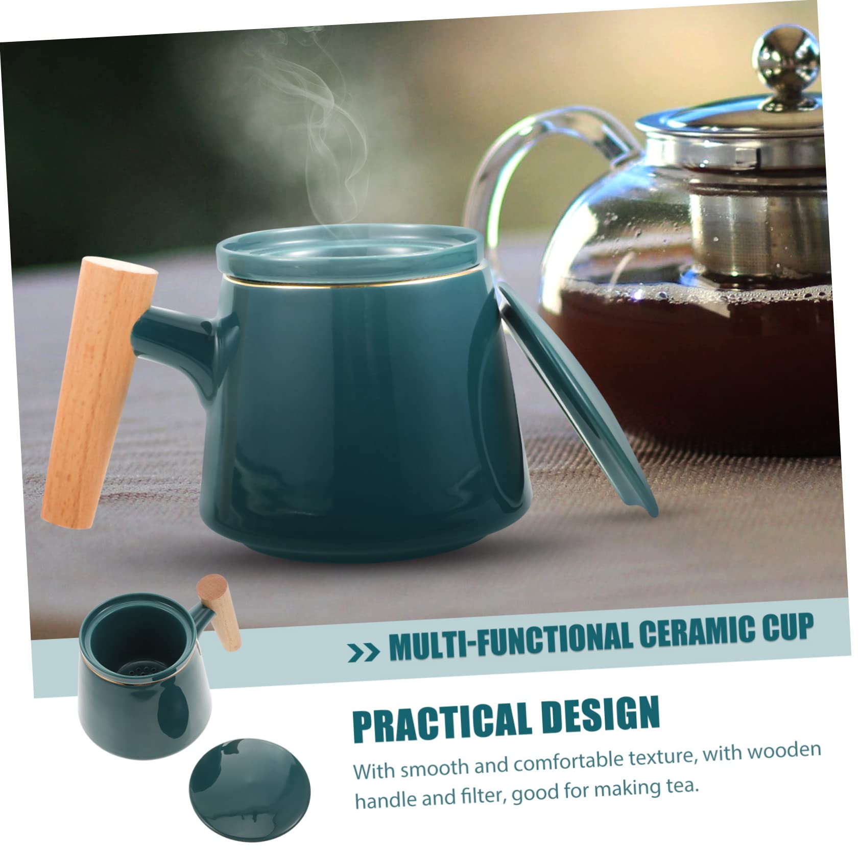 DKD Home Decor Cup with Filter for Infusions Blue White Green Stainless Steel Porcelain 380 ml (3 Units)