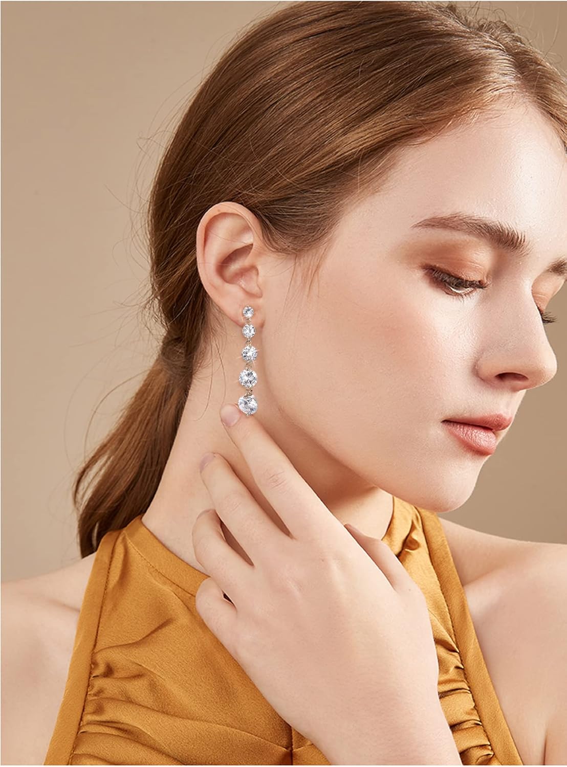 Cubic Zirconia Dangle Earrings Wedding - Streling Silver Bridal Jewelry for Bride Bridesmaids Round CZ Crystal Rhinestone Drop Earrings for Women Party Prom - Image 6