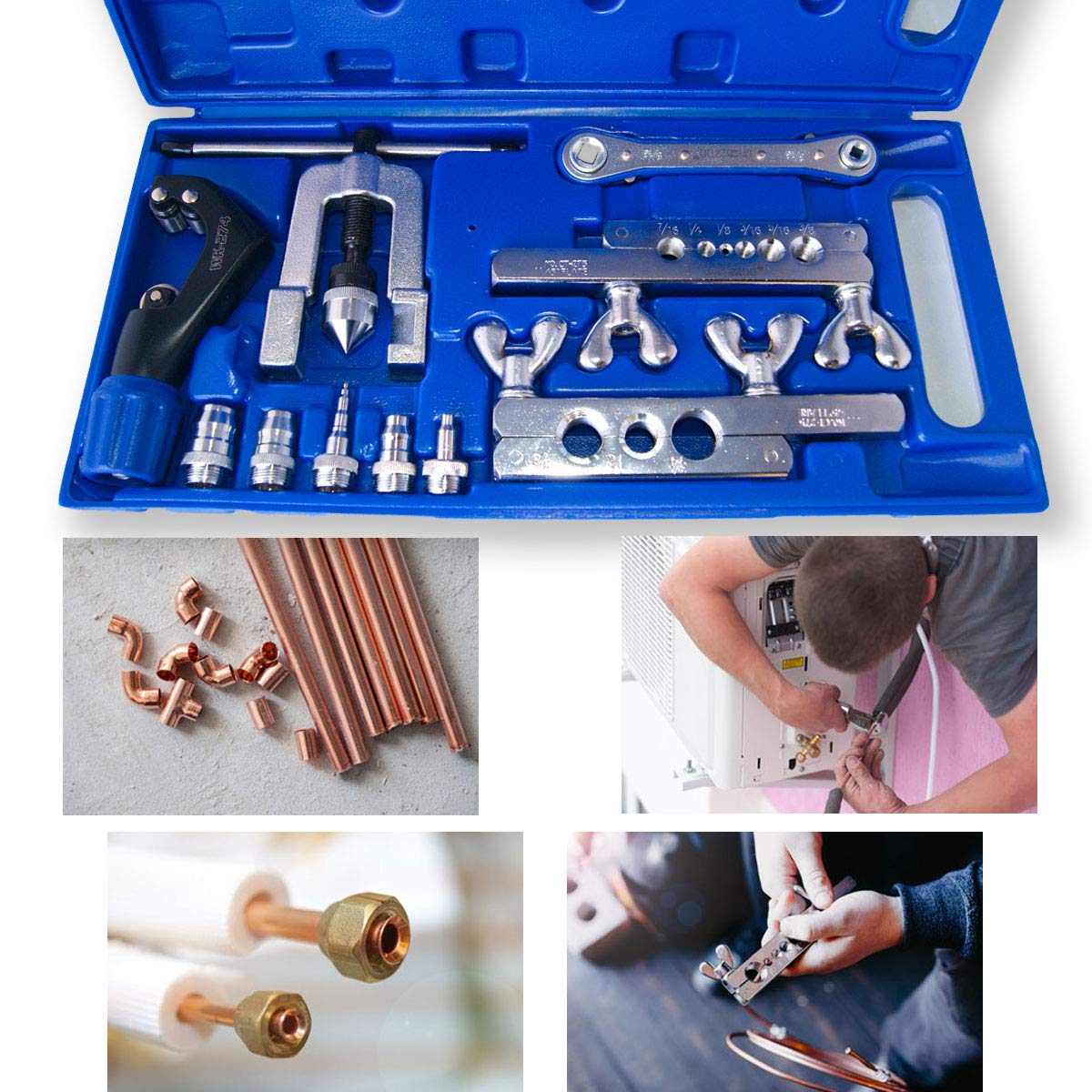 GOLDMAN SERVICE | Kit Herramientas Fontanería Abocardador Excéntrico de Tubos Aire Acondicionado y Calefacción. Abocinador Expansor, Cortador de Tubo con Estuche