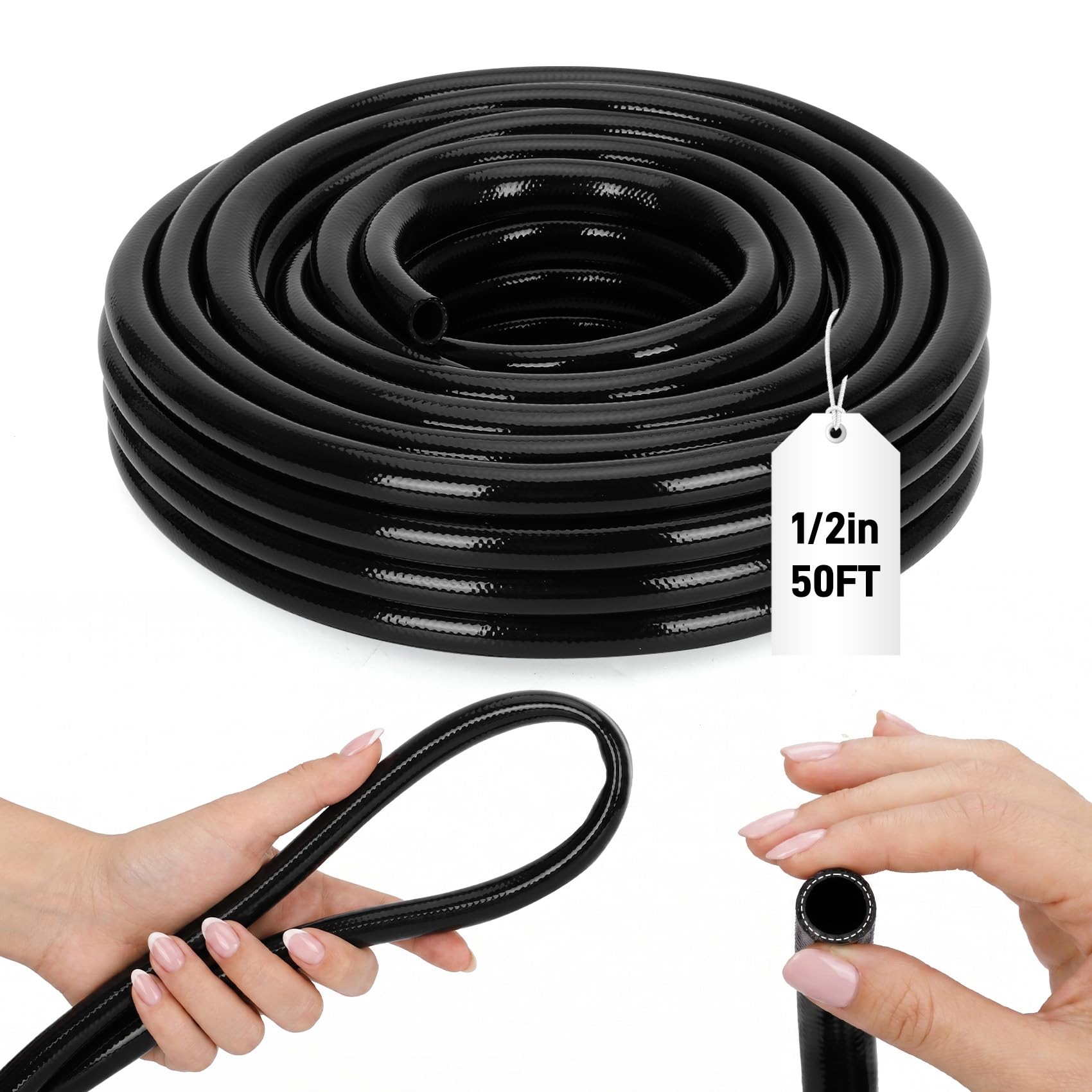 Photo 1 of 1/2 Inch Drip Irrigation Tubing, 50FT Main Line Hose Tube, Flexible PVC Irrigation Hose for Raised Beds, Greenhouse, Vegetable Gardens and Yard Watering System?Black)