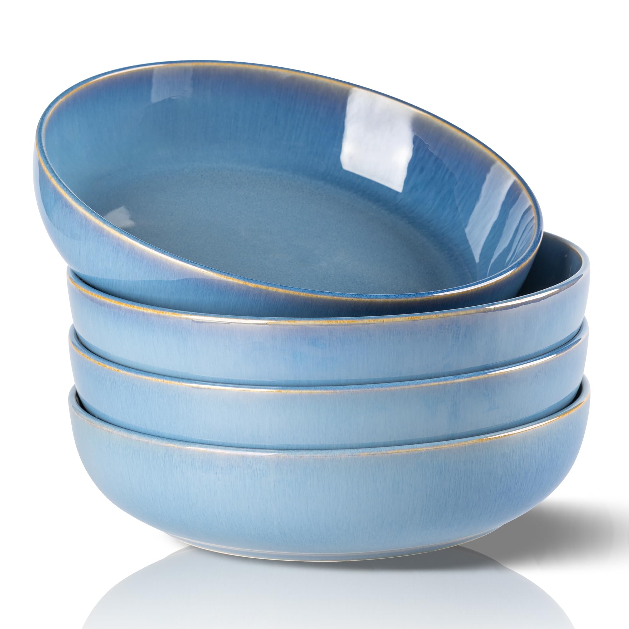 GBHOME 8.75'' Large Ceramic Pasta Bowls, 38oz Stoneware Pasta Serving Bowls Set of 4 for Kitchen, Wide Bowls for Fruit,Pasta,Salad,Oatmeal,Meal, Microwave Safe, Reactive Glaze-Alaskan Blue