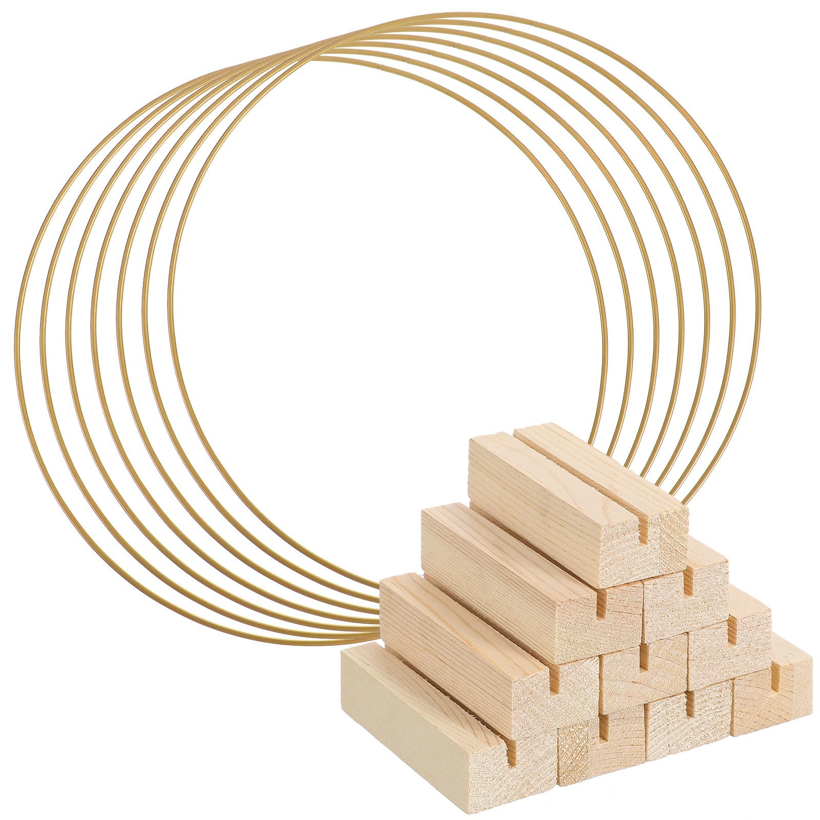 ibasenice Blumenreifen aus Metall 10 Stück 30cm mit Holzsockel zum Basteln und Aufhängen für Hochzeitsfeier und Tischdeko Makramee Ringe