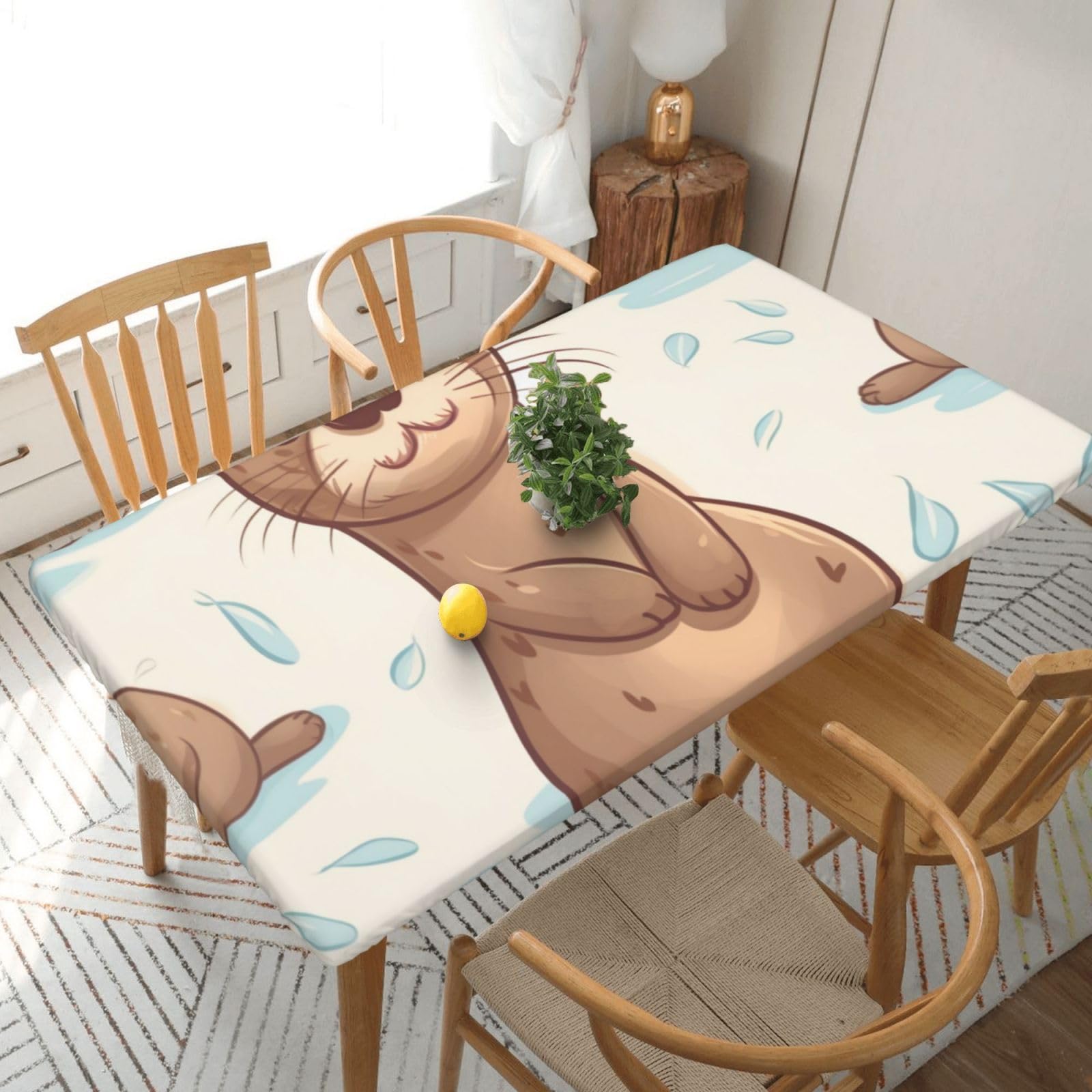 WPKJU Cartoon Cute Otter Printed Tablecloths 5ft Rectangular Table Covers Washable Polyester Decorative Table Cloth for Dining Table Picnic Wedding