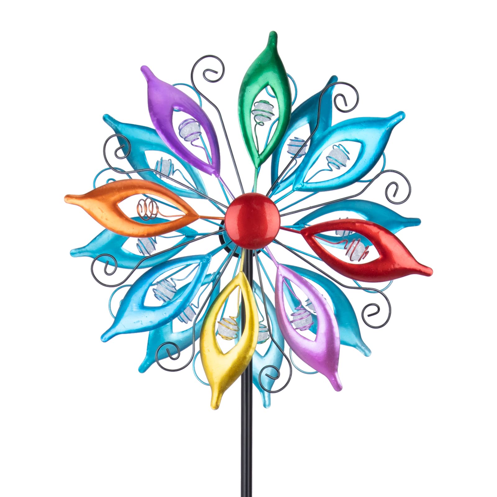 MUMTOP Girandole a vento da 100 cm, scultura cinetica multicolore, mulino a vento in metallo con paletto, per giardino, cortile, prato, decorazione esterna