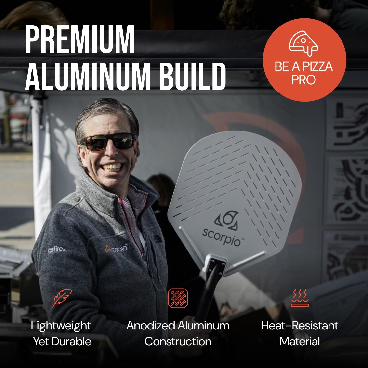 14-Inch Wide Aluminum Pizza Peel with Removable Handle - Perforated Turning Peel for Outdoor Pizza Ovens - Lightweight Pizza Paddle for Crispy Crust