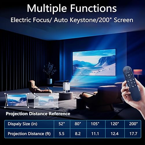 Miniatura 5 de Proyector portátil, proyector de películas con WiFi 6 y Bluetooth 5.4, proyector inteligente con 600 lúmenes ANSI, altavoz de 10 W, aplicaciones 600