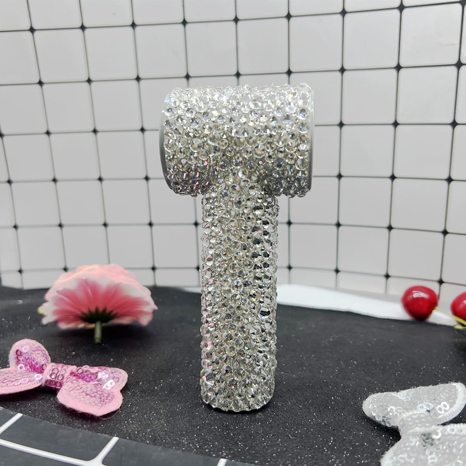 Clear Mixed Sparkle Rhinestone Five-Speeds 3000MA Summer Hand Fan,Easy Carry Light Weight HeldFan Photography Accessories