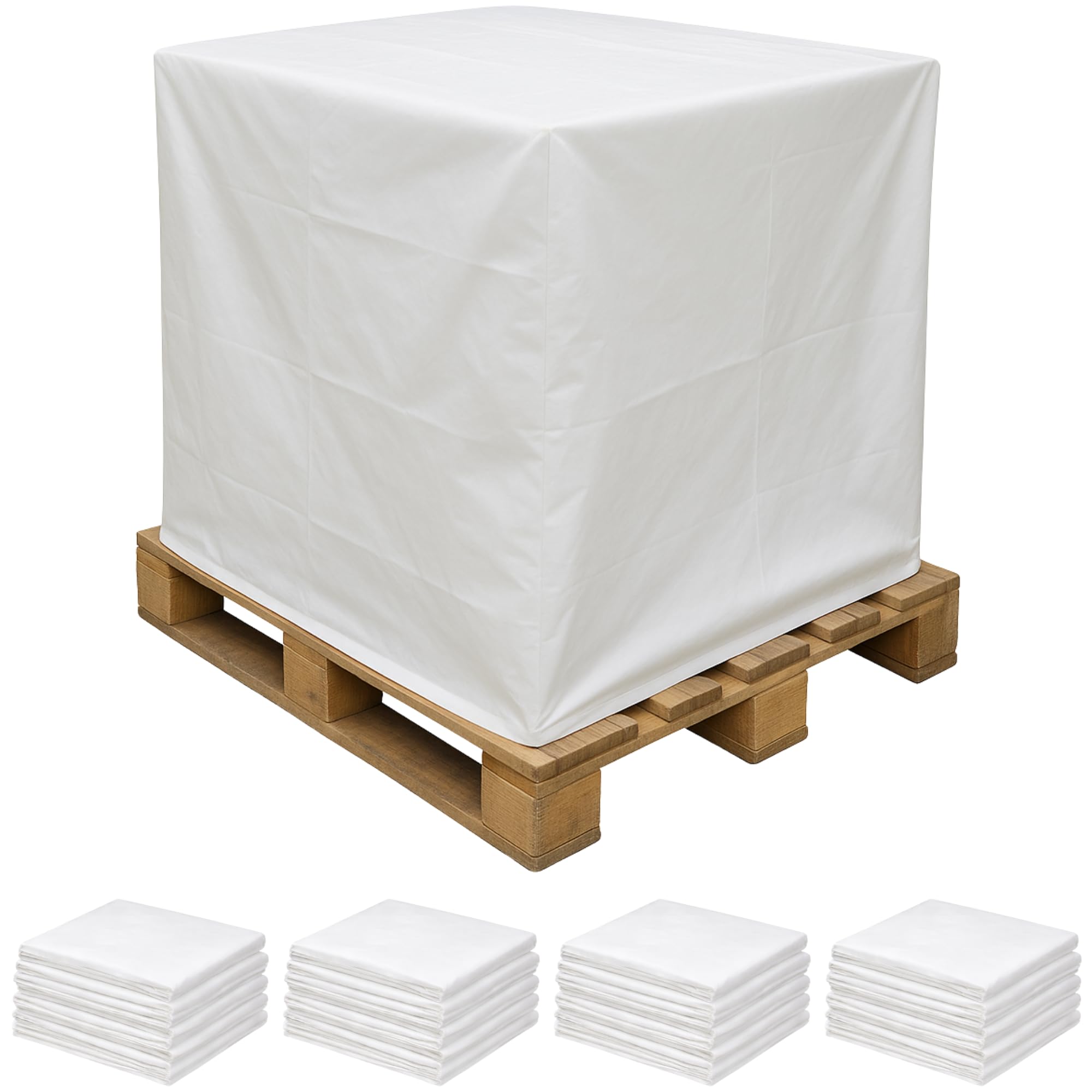 Palettenhaube 130x90x90 cm – Abdeckhaube für Europaletten – wasserdichte PE Paletten-Abdeckung, UV-beständig, weiße Schutzhaube für Palettenmöbel, Gartenmöbel & Industrie (20 Stück)