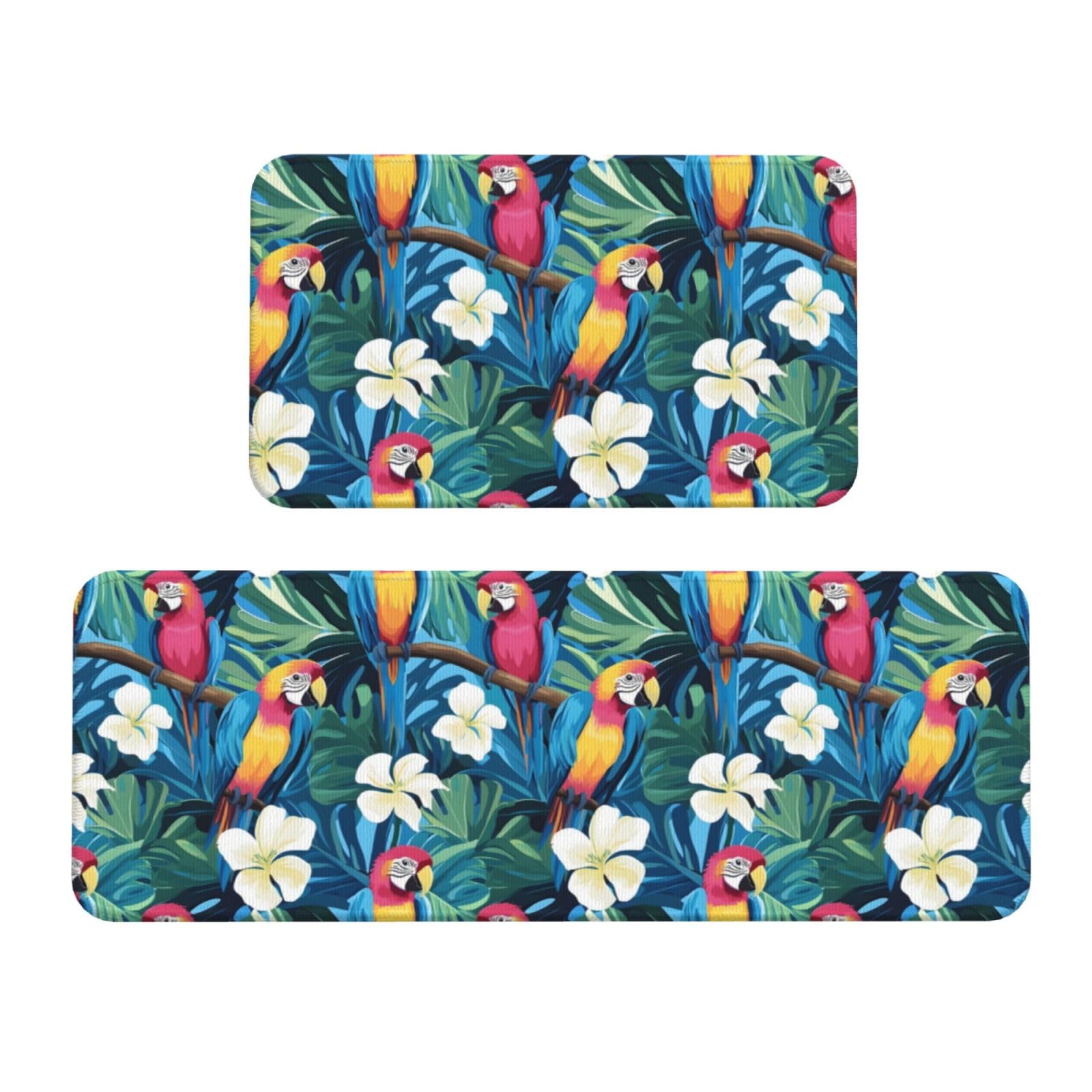 GVYGVY Antifatigue Kitchen Mats for Floor 2 Piece - White Flower Cherry Print Kitchen Rugs Washable, Non Slip Runner Rug Standing Mat for Office/Bathroom/Laundry/Home Decor and Accessories