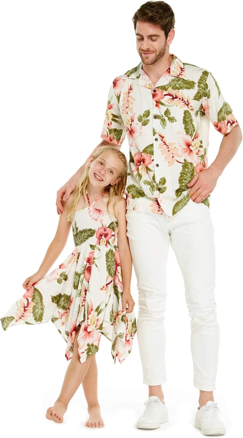 Matching Father Daughter Hawaiian Luau Men Shirt Girl Gypsy Dress in Rafelsia