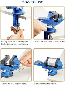 CROWNSHOP Bench Vice 70mm 360° Swivel Base Mini Workbench Clamp Cast Iron | Workholding Clamp cast iron construction rotating base precise jaws rust protection for workshop DIY drilling repair